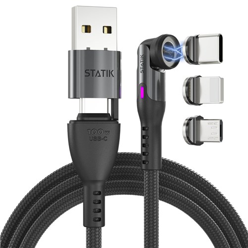 Statik 360 Pro USB-AC To LightningUSB-CMicro USB Cable Universal 1 Meter Black